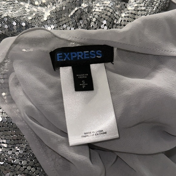 *DAMAGED* EXPRESS silver chainmail metal mesh halter Y2K disco party dress S #27 - Picture 10 of 14